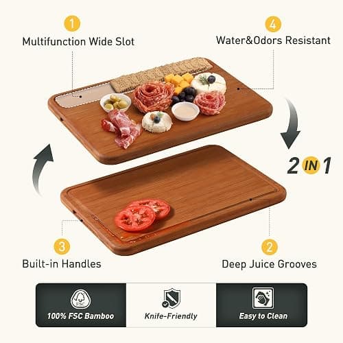 3 Packs Bamboo Cutting Board Set with Holder Nice Solid Thick Wood Deep Juice Groove & Built-in Handles Chopping Board Large Big Small Best Hardwood Kitchen Counter Organic Vegetable Meat BBQ Kit thumbnail 4