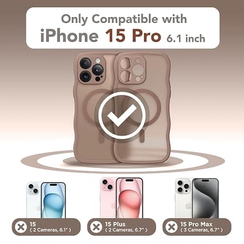 CAPRARO Cute for iPhone 15 Pro Case, Compatible with MagSafe, [Curly Wave Edge] [Full Camera Protection] [14 FT Drop Protection] Magnetic Phone Case for 15 Pro 6.1 Inch, Brown thumbnail 2