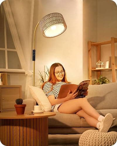 EDISHINE Lampadaire sur Pied Salon, Lampe à Arc avec Abat-jour Double, 2700K-6000K Dimmable en Continu par Télécommande et Pédale, E27 Ampoule LED Fournie, Lampadaire Boho pour Chambre, Doré thumbnail 5