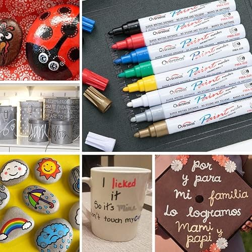 Overseas Paint Marker Pens - 8 Colors Oil Based Permanent Markers, Waterproof, Quick Dry, Medium Tip, Assorted Color Paint Pen for Metal, Wood, Fabric, Plastic, Rock Painting, Canvas, Glass, Art Craft thumbnail 3