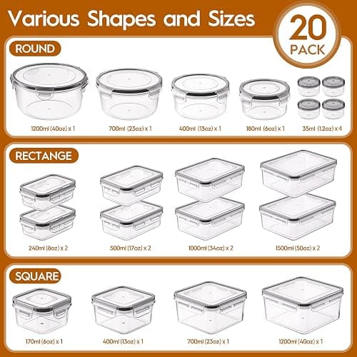 40 PCS Food Storage Containers with Lids Airtight (20 Containers & 20 Lids), Leak proof Meal Prep Container Set for Kitchen Storage, BPA-free, PVC-free Plastic, Microwave/Dishwasher Safe, Labels & Pen thumbnail 2