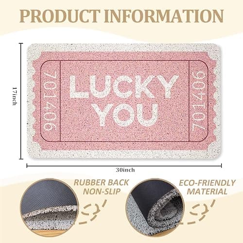 WARDOS Preppy Pink Door Mat, Lucky You Trendy Pink Doormat for Front Door Indoor Outdoor Entrance Porch, Retro Funky Y2K Preppy Welcome Mat for Girls Dorm Apartment Bathroom, 17x30 Inches thumbnail 3