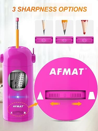 AFMAT Electric Pencil Sharpener, Fully Automatic Pencil Sharpener for Classroom, 7-11.5mm Colored/Jumbo Pencils, Auto in & Out, Rechargeable Hands-Free Sharpener for Home Office PSX5, Pink thumbnail 4