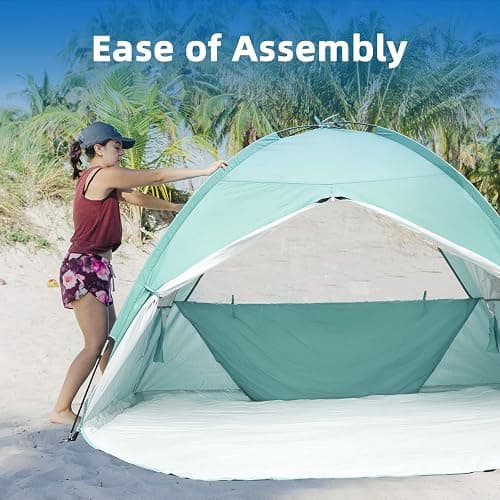 NHOWIN Beach Tent for 3-4 Person, Large Easy Setup Beach Shade Canopy with UPF 50＋ UV Protection, Portable Shade Tent with 3 Ventilating Mesh Windows for Outdoor, Picnics, Fishing thumbnail 8