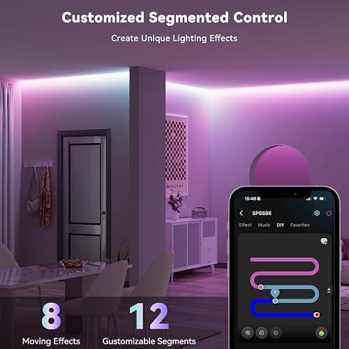 MIWISE LED Strip Lights,RGB Smart IC COB LED Strip Light Color Chasing,24ft Multicolor Flexible LED Tape Light,Music Sync with APP Control,Addressable DIY 16M Colors,for Cabinet,Bedroom,Party Decor thumbnail 2