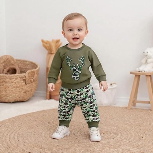 Baby Boy Camouflage Outfit Fall Clothes Long Sleeve Tops Jogger Pants Set thumbnail 2