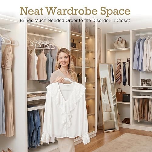 HOUSE DAY White Velvet Hangers 60 Pack, Non Slip Clothes Felt Hanger Heavy Duty for Coat, Premium Slim Space Saving Suit Hangers for Closet Organizer, 360° Rotating Silver Hook thumbnail 9