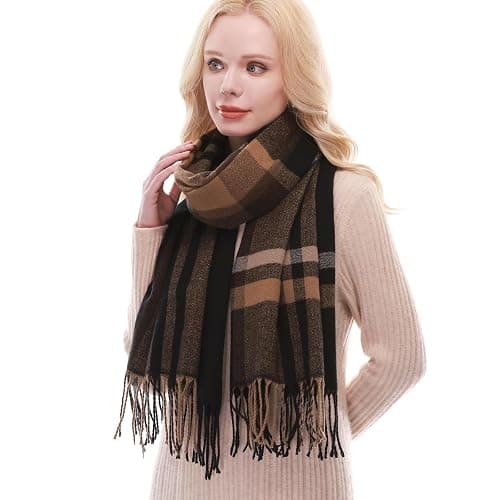 RIIQIICHY Plaid Scarf for Women Fall Winter Pashmina Scarves Wraps for Cold Weather Warm Large - Image 1