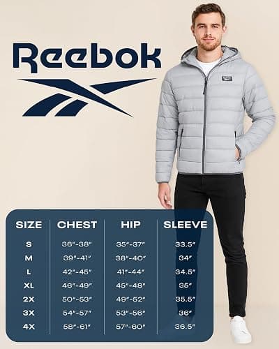 Reebok Mens Puffer Jacket - Lightweight Quilted Glacier Shield Plus Size Puffer Jackets for Men - Insulated Mens Winter Coats thumbnail 7