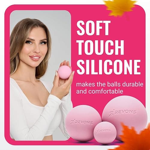 REVONS 3 in 1 Massage Ball Set - Lacrosse Balls for Myofascial Release, Back Pain Relief, Face Fitness, Trigger Points, Yoga, Physical Therapy, Muscle Recovery and Soft Deep Tissue Massage (Pink) thumbnail 3