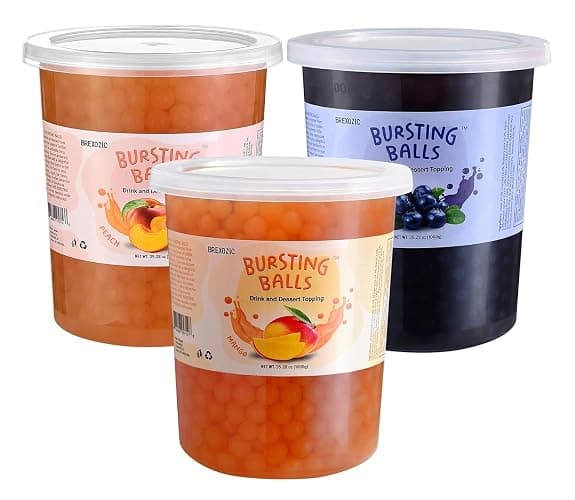 3 Flavors Popping Boba Pearls Bursting Tea Balls Drink & Dessert Topping Mango. Blueberry, Peach, Flavored Bubble Tea Pearls 2 LB (Mango, Blueberry, Peach, 2 Pound Pack of 3) - Image 1
