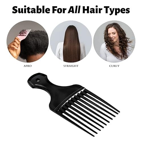 Vakly Afro Hair Pick Comb 5.25 in (4 Pack) – Wide Tooth Lift Picks for Curly, Thick, and Natural Hair, Plastic Detangling Comb for Volume, Wigs, and Beards thumbnail 2