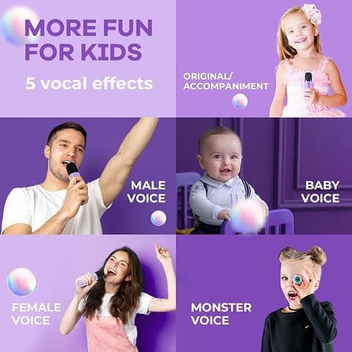 YLL Mini Karaoke Machine with 2 Wireless Microphones, TOP Kids Gifts for Girls Ages 3, 4, 5, 6, 7, 8, 9, 10, 11, 12 +Years Old, 4-12th Christmas Birthday Toy Gift for Girls Boys Party (Purple) thumbnail 5