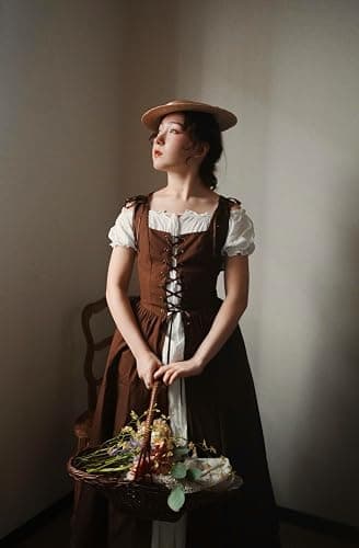 SCARLET DARKNESS Renaissance Costume Women Peasant Medieval Dress Short Sleeve Maxi Fairy Dresses with Pockets thumbnail 2