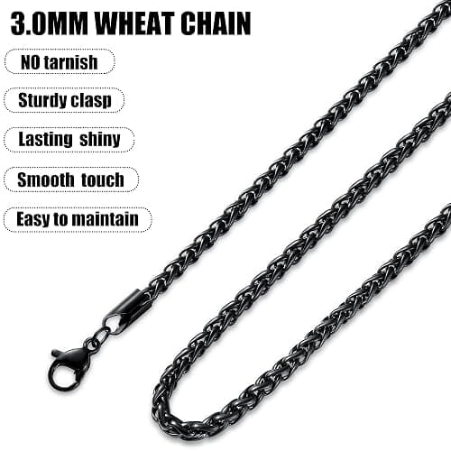 Fiusem Wheat Chains for Men and Women, Silver Tone/Black/14K Gold Plated | 2/2.5/3/4/5mm Stainless Steel Necklace Chain, Mens Necklace Jewelry Gift 16-28 Inch thumbnail 5