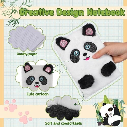 NUOBESTY Plush Notebook, Faux Fur Notebook for Kids, Panda Pattern Diary Journal Hardcover Notebook Writing Pad School Stationery White thumbnail 3
