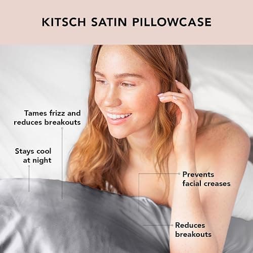 Kitsch Satin Pillowcase with Zipper for Hair & Skin, Softer Than Silk Pillow Cases Queen, Wrinkle-Free, Smooth and Cooling Satin Pillow Covers, Standard Size 19"x26" - Charcoal thumbnail 3