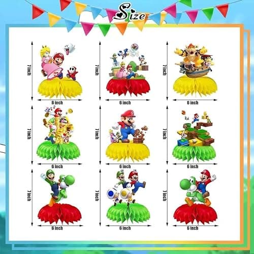 For Mario Birthday Party Supplies , 9Pcs Honeycomb Centerpieces for Mario Party Decorations, Double Sided Table Decorations Centerpieces Party . thumbnail 2