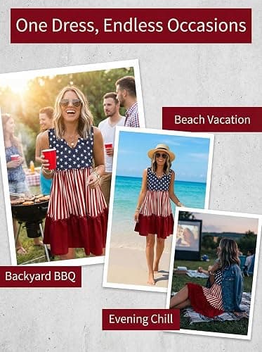 AIMITAG American Flag Star Vertical Striped Ruffled Mini Dress Womens 4th of July Patriotic Dresses Casual Color Block Dress thumbnail 7