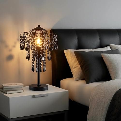 MEIXISUE Small Black Crystal Bedside Table Lamp End Table Lamp Nightstand Lamp Desk Lamps for Bedroom Living Room Office H20.4'' W11.81'' 1-Light E26 thumbnail 3