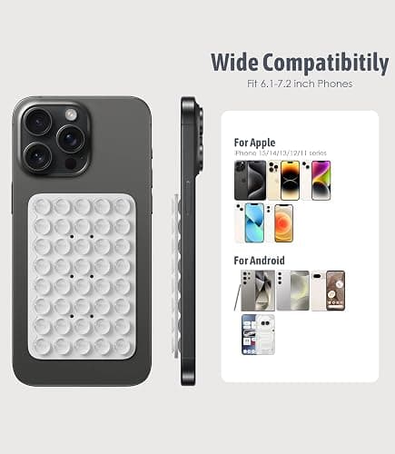 Seltureone 40 Grain Double Sided Silicone Suction Cup, Phone Suction Pad with Strong Adhesion, Silicone Grip for Selfies and Videos, Hands-Free Accessories for Phone Case - White thumbnail 2