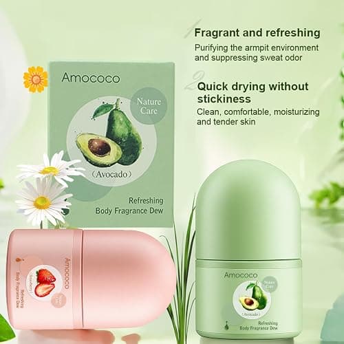 Amococo 2Packs Roll-on Deodorant for Women and Men, Long-lasting Underarm Odor & Dryness Protection, Body Deodorant with Glycerin and Shea Butter&Strawberry, Travel Size, 2.7 fl oz thumbnail 4