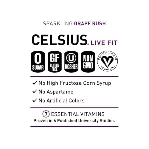 CELSIUS Sparkling Grape Rush, Functional Essential Energy Drink 12 Fl Oz (Pack of 12) thumbnail 4
