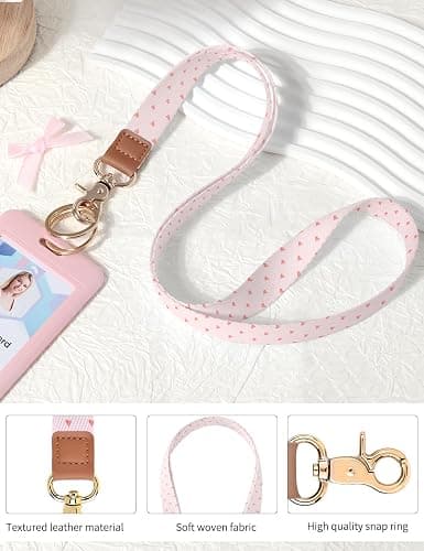 Knagsfa Lanyards for Keys, Neck Lanyards for ID Badges with Metal Hook, Cute Lanyard Keychain for Women, Pink Heart thumbnail 4