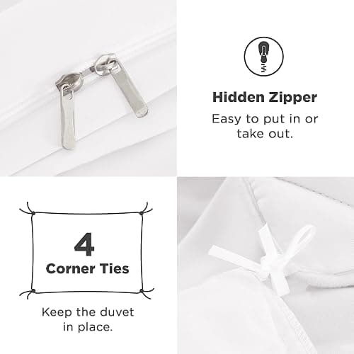 Andency White Ruffle Duvet Cover Queen(90x90Inch), 3 Pieces Soft Washed Microfiber Vintage Shabby Chic Farmhouse Ruffled Duvet Cover Set with Zipper Closure & Corner Ties thumbnail 5