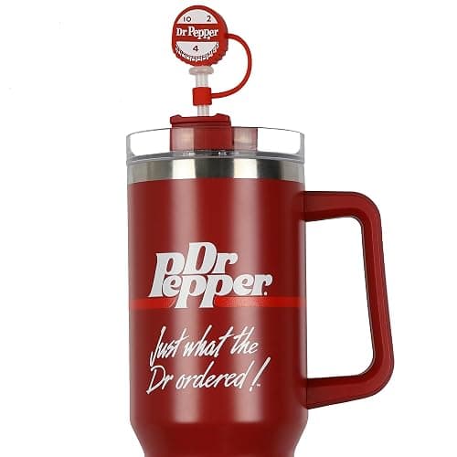 Culture Fly Dr Pepper 30-oz Stainless Steel Tumbler Cup Set with Handle Straw Cover Topper Retro Logo Keychain Insulated Travel Mug thumbnail 3
