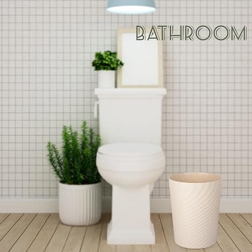 UUJOLY Plastic Small Bathroom Trash Can Wastebasket Garbage Can, Beige | Sturdy-Easy to Clean, Bathroom, Laundry Room, Kitchen, Office, Kids Room, Dorm, Bedroom, 1.8 Gallon thumbnail 3