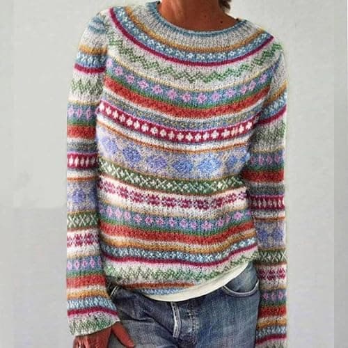 Womens Knitted Fair Isle Print Retro Sweater Long Sleeve Crewneck Ugly Christmas Fall Fashion Clothing 2025 thumbnail 2