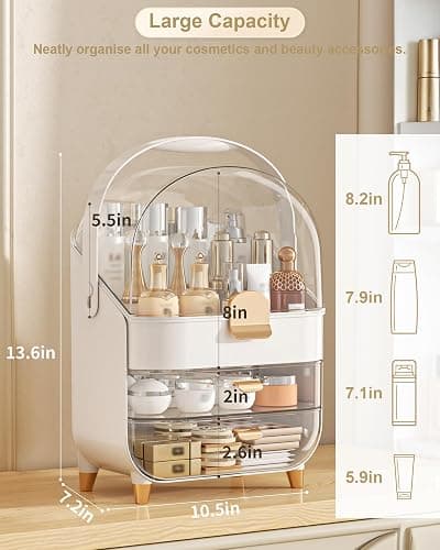 Makeup Organizer Countertop, Skincare Holder Bathroom Counter Organizer, Storage Box Cosmetic Display Cases, Teen Girl Gifts Make up Organizers for Vanity, Dresser (Rose Gold) thumbnail 2