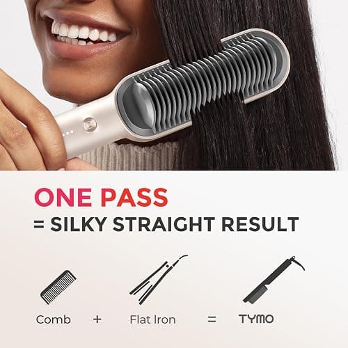 TYMO Hair Straightener Brush UK, Flat Iron and Hair Brush 2-in-1, Anti-Scald, Fast Heating, 5 Temp Settings (130℃-210℃), Professional Salon at Home, Wider Comb for Even Straightening, Gold thumbnail 2