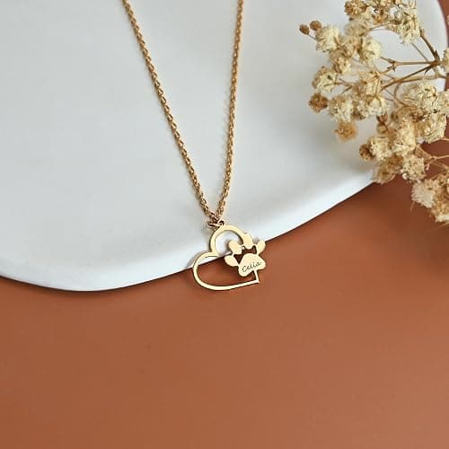 Unisota Customized Paw Print Necklace Personalized Pet Name Necklace Custom Engraved Dog Cat Paw Pendant Necklace Pet Memorial Gift for Pet Lovers thumbnail 4