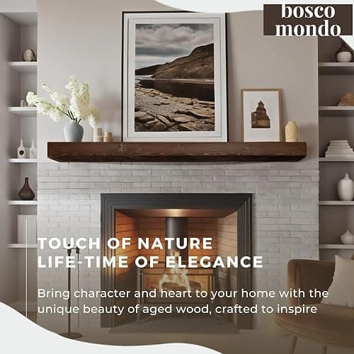 BoscoMondo Solid Wood Fireplace Mantel Shelf, Floating Mantle for Living Room, Farmhouse Rustic Wood Mantel, Easy Wall Mount with Heavy-Duty Metal Bracket (60", Intense Brown) - 60" - Intense Brown thumbnail 2