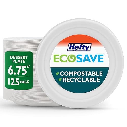 Hefty™ ECOSAVE Compostable Disposable Paper Plates Dessert 6.75", 125 Count, White - Image 1