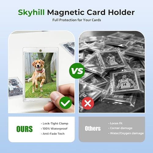 Skyhill 102ct Magnetic Card Holders, 35pt Acrylic One Touch Card Holder with Extra 102 Protective Sleeves, U-V Protection& Waterproof Hard Plastic Card Protectors for Trading Cards, Sports, Game Cards thumbnail 7