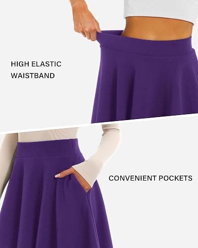STELLE Women's 21" Knee Length Skirts with Pockets Casual Basic Midi Skirt Stretchy High Waisted Skater Flared Pleated thumbnail 5