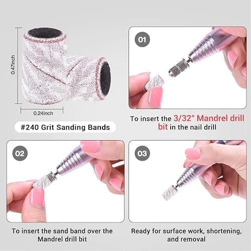 MelodySusie 100 Pcs Nail Drill Bits Sanding Bands for Nail Drill 240 Extreme Fine Grit Nail File Sanding Bands for Acrylic Nails Gel Manicures and Pedicure thumbnail 3