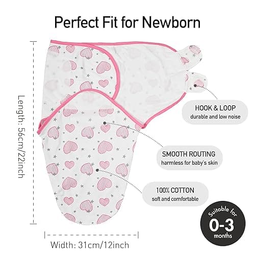 GLLQUEN BABY Swaddles for Newborns - 3 Pack Baby Adjustable Swaddle Sleep Sack for Boys and Girls 0-3 Months,Baby Wrap Swaddle Sack, Stripe & Heart, Nursery Essentials thumbnail 8