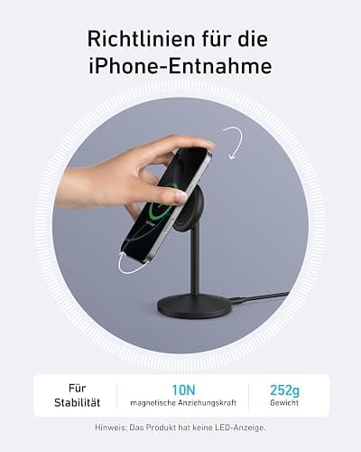 Anker MagGo kabellose Ladestation, 15W Qi2 für MagSafe, Ständer mit USB-C Kabel, Magnetisches Ladegerät für iPhone 17/16/15/14, AirPods (ohne Netzteil) thumbnail 7