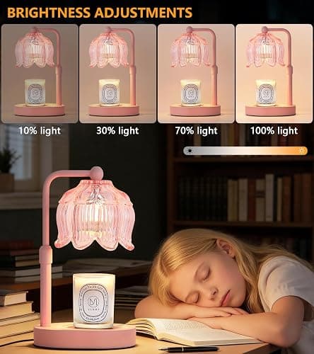 MEIXISUE Pink Flower Candle Warmer Lamp with Timer Dimmer, Adjustable Height No Flame Wax Warmer for Jar Candles, Ideal Gifts for Mom Women, ‌Housewarming New Home Bedroom Decor with 2 Bulbs thumbnail 5
