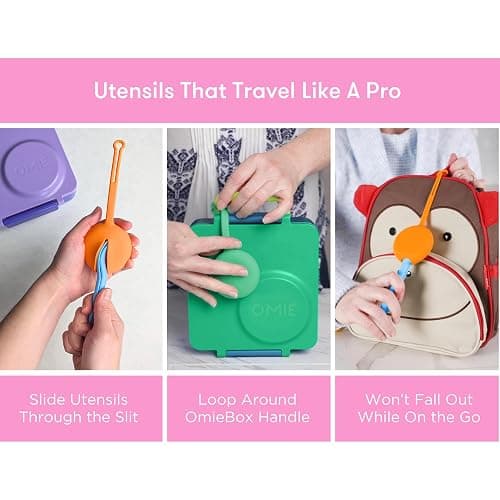 Omie OmieBox Kids Utensils Set with Case - 2 Piece Plastic, Reusable Fork and Spoon Silverware with Pod for Kids (Bubble Pink) thumbnail 5