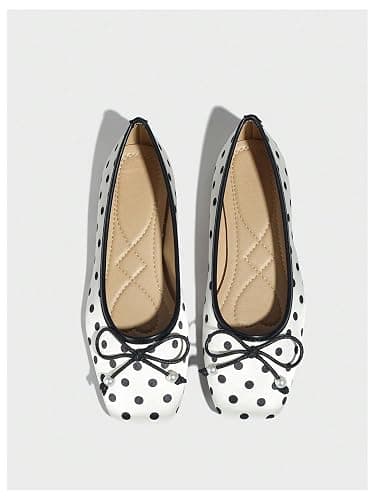 MakeMeChic Women's Bow Knot Polka Dots Flat Shoes Beaded Closed Toe PU Leather Spring Summer Flats thumbnail 6