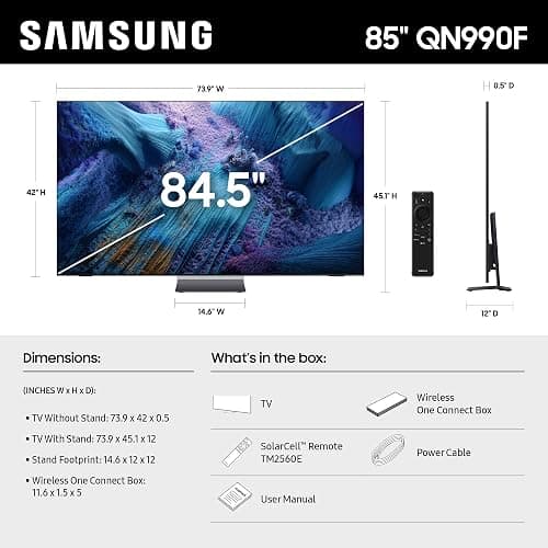 Samsung 85-Inch Class Neo QLED QN990F 8K Mini LED Smart TV (2025 Model) NQ8 AI Gen3 Processor, 8K AI Upscaling Pro, Wireless One Connect, Glare Free, Samsung Vision AI, Alexa Built-in thumbnail 2