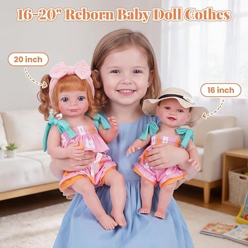 BABESIDE 7-Piece Reborn Baby Doll Clothes Set for 16–20 Inch Dolls, Washable Floral Outfit for Realistic Babydoll with Hat, Bag and Headband, Baby Doll Accessories Pretend Play Set for Kids thumbnail 6