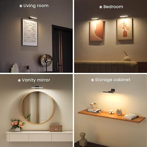 FULEN 2 Pack Picture Lights for Wall,Battery Operated Wall Sconce Rechargeable,LED Wall Light Cordless with Remote,3 Color Temperature, Art Lights for Painting,Frame,Gallery,Dartboard Lights,Black thumbnail 6