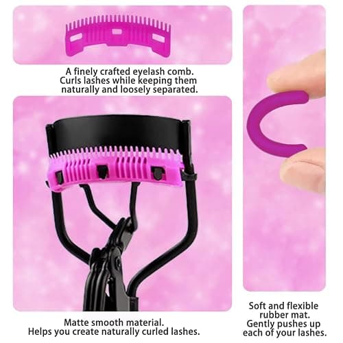 Eyelash Curlers with Comb IMMER LIEBEN Lash Curler with 5 Replacement Refills, 3 Combs, 10 Seconds Curl and Lifted Lashes Black and Purple thumbnail 2