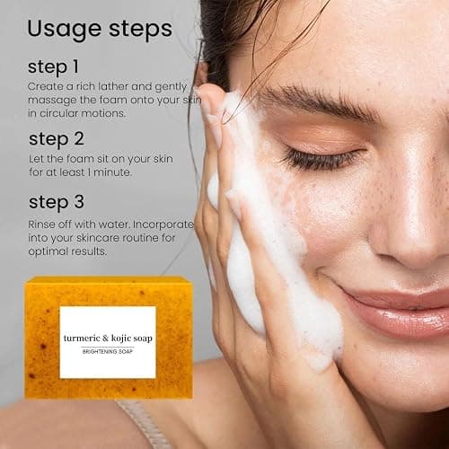 2 PCS Turmeric & Kojic Acid Soap Bar for Body & Face - Brightens Skin, Fades Dark Spots & Acne, Boosts Collagen & Vitamin C for Even Tone & Smooth Glow thumbnail 3